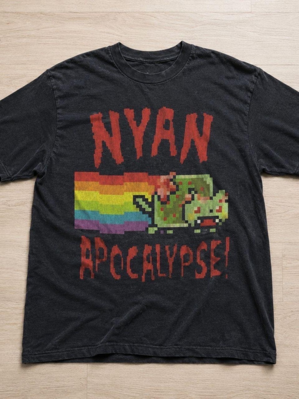 Gildan Black Nyan Apocalypse Pixel Reptile Graphic Tee